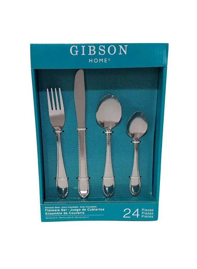 GIBSON 24-Piece New Wilmington Stainless Steel Flatware Set Silver 27.5 x 7.5 x 19 cm 80053.24