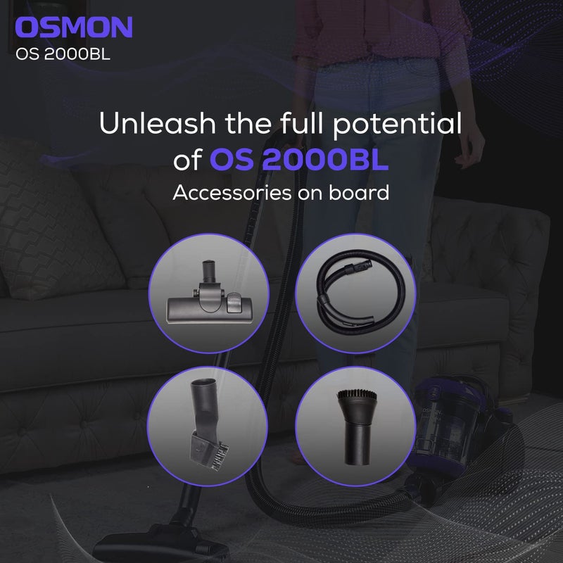 OSMON OS 2000BL 2000 Watts Bagless Cyclonic Vacuum Cleaner with HEPA Filter Purple Black - Image 5