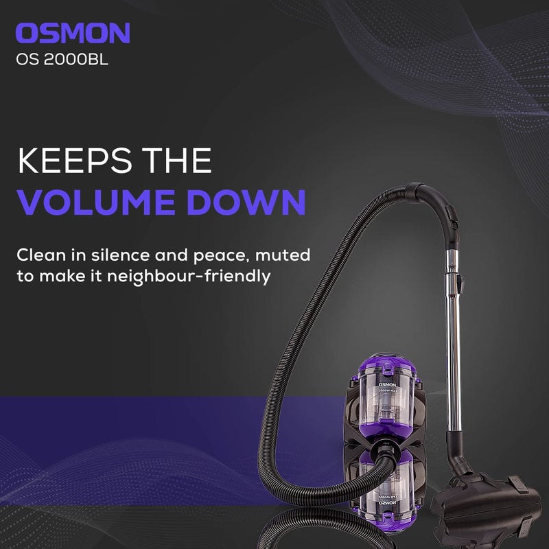 OSMON OS 2000BL 2000 Watts Bagless Cyclonic Vacuum Cleaner with HEPA Filter Purple Black - Image 3