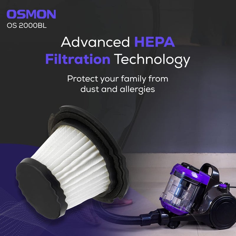 OSMON OS 2000BL 2000 Watts Bagless Cyclonic Vacuum Cleaner with HEPA Filter Purple Black - Image 2