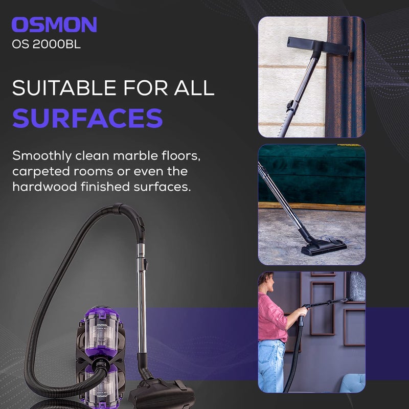 OSMON OS 2000BL 2000 Watts Bagless Cyclonic Vacuum Cleaner with HEPA Filter Purple Black - Image 4