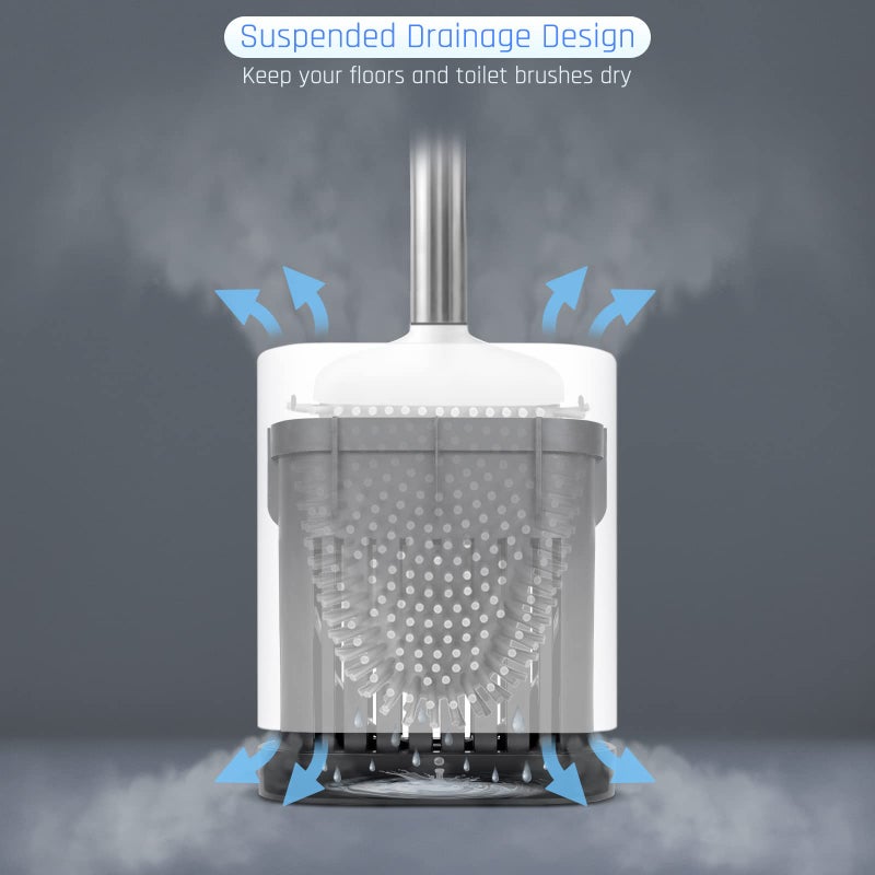Sellemer Toilet Brush and Holder Set for Bathroom, Flexible Toilet Bowl Brush Head with Silicone Bristles, Compact Size for Storage and Organization, Ventilation Slots Base (1 Pack, White) - Image 5