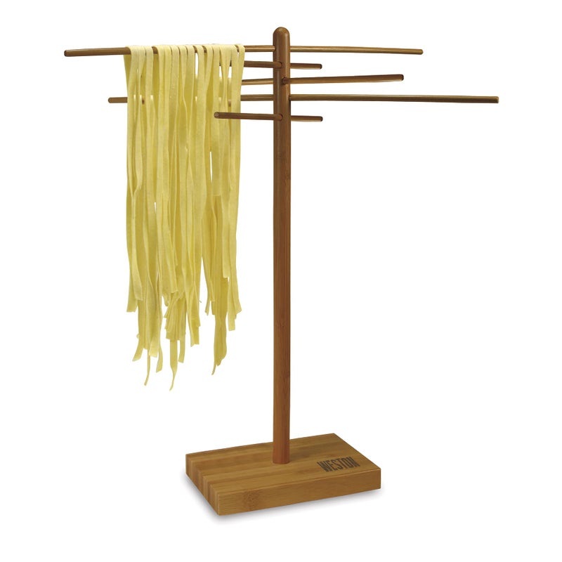 Weston Bamboo Pasta Drying Rack (53-0201), 10 Drying Arms, 16" Tall, 14" Wide, Stores Flat - Image 1