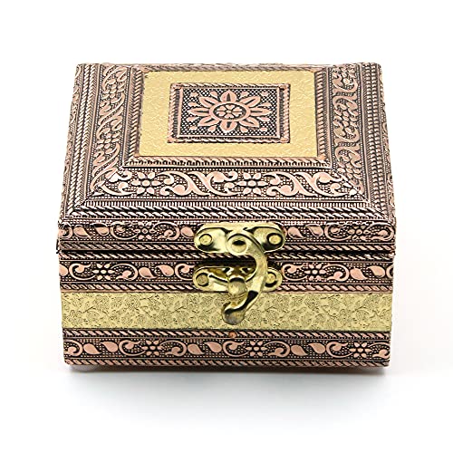 macsen Jewellery Box Wooden Storage Organizer Anniversary Gift Wedding Gift Vanity Box Bangle Earrings Necklace Multi-Purpose use for Women (1 Section, Golden+Copper, 4in x 4in x 2.5in) - Image 1