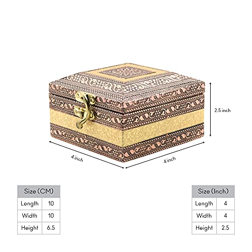 macsen Jewellery Box Wooden Storage Organizer Anniversary Gift Wedding Gift Vanity Box Bangle Earrings Necklace Multi-Purpose use for Women (1 Section, Golden+Copper, 4in x 4in x 2.5in) - Image 5