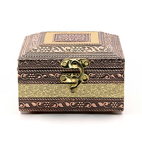 macsen Jewellery Box Wooden Storage Organizer Anniversary Gift Wedding Gift Vanity Box Bangle Earrings Necklace Multi-Purpose use for Women (1 Section, Golden+Copper, 4in x 4in x 2.5in) - Image 4