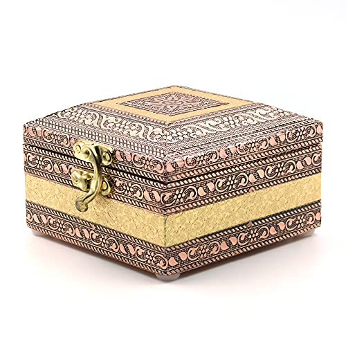 macsen Jewellery Box Wooden Storage Organizer Anniversary Gift Wedding Gift Vanity Box Bangle Earrings Necklace Multi-Purpose use for Women (1 Section, Golden+Copper, 4in x 4in x 2.5in) - Image 3