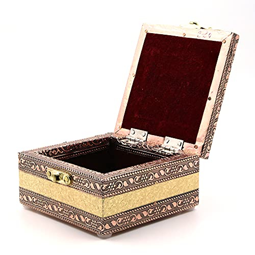 macsen Jewellery Box Wooden Storage Organizer Anniversary Gift Wedding Gift Vanity Box Bangle Earrings Necklace Multi-Purpose use for Women (1 Section, Golden+Copper, 4in x 4in x 2.5in) - Image 2