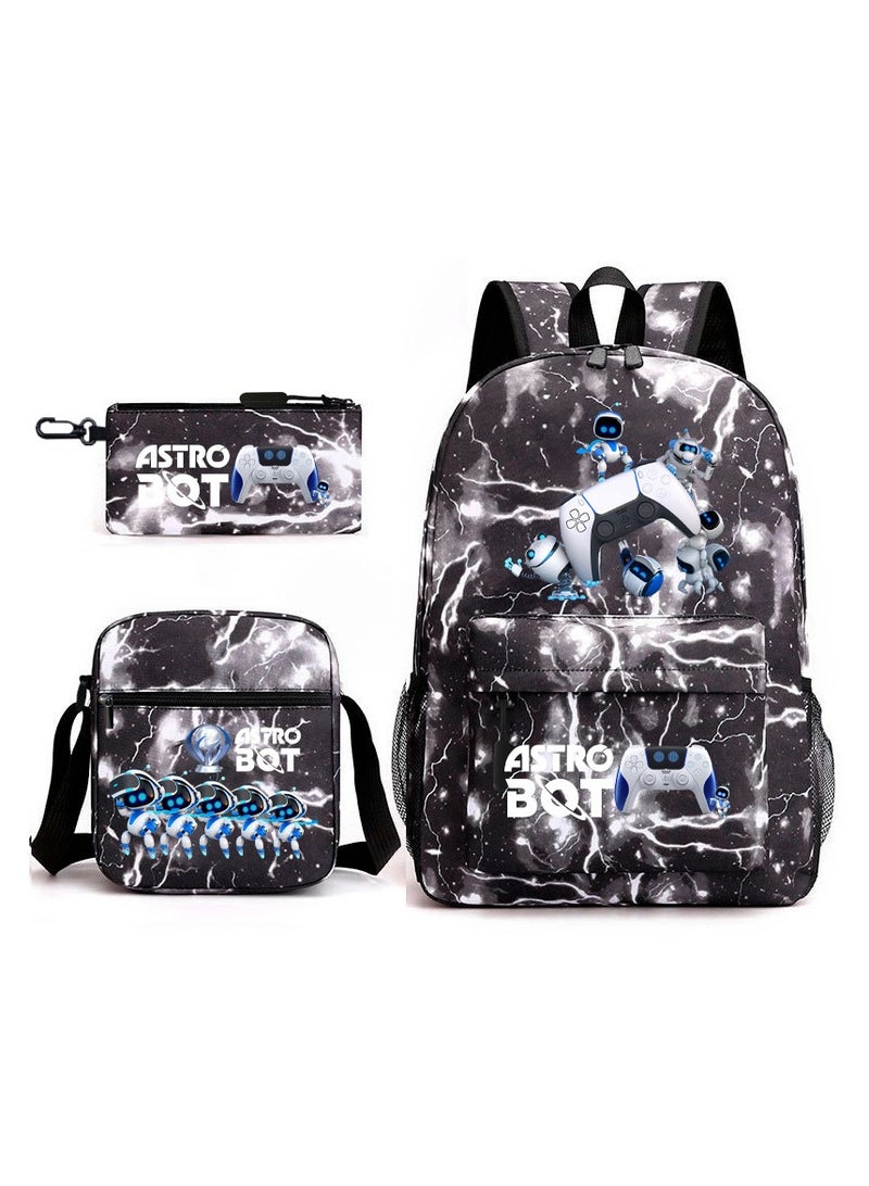 Astro Bot Children Backpack Schoolbag Teen Student School Book bag with Lunch Box Pen Case 3 in 1 for Kids