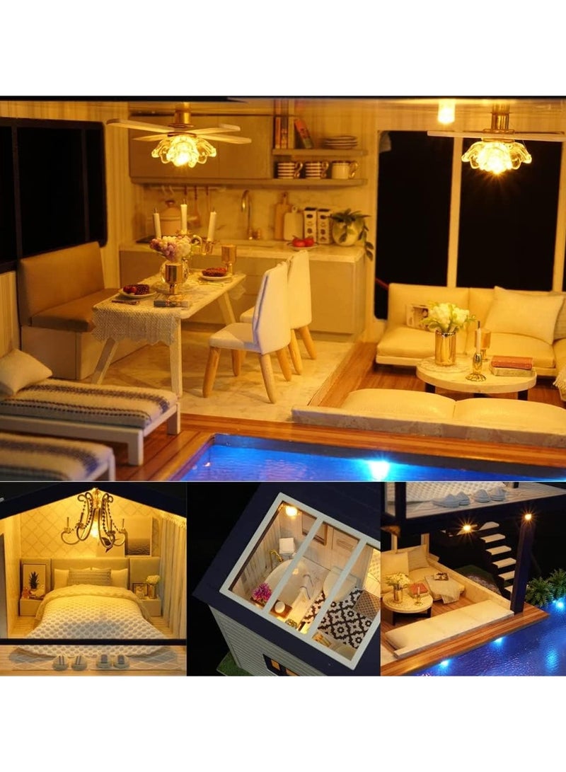 عام “طقم بيت دمية مصغر DIY، طقم بيت دمية شقة الوقت مع أثاث خشبي وإضاءة، ألعاب منزل دمية، مجموعة أدوات بناء بيت دمية مع غطاء للغبار، هدايا إبداعية.” - Image 2
