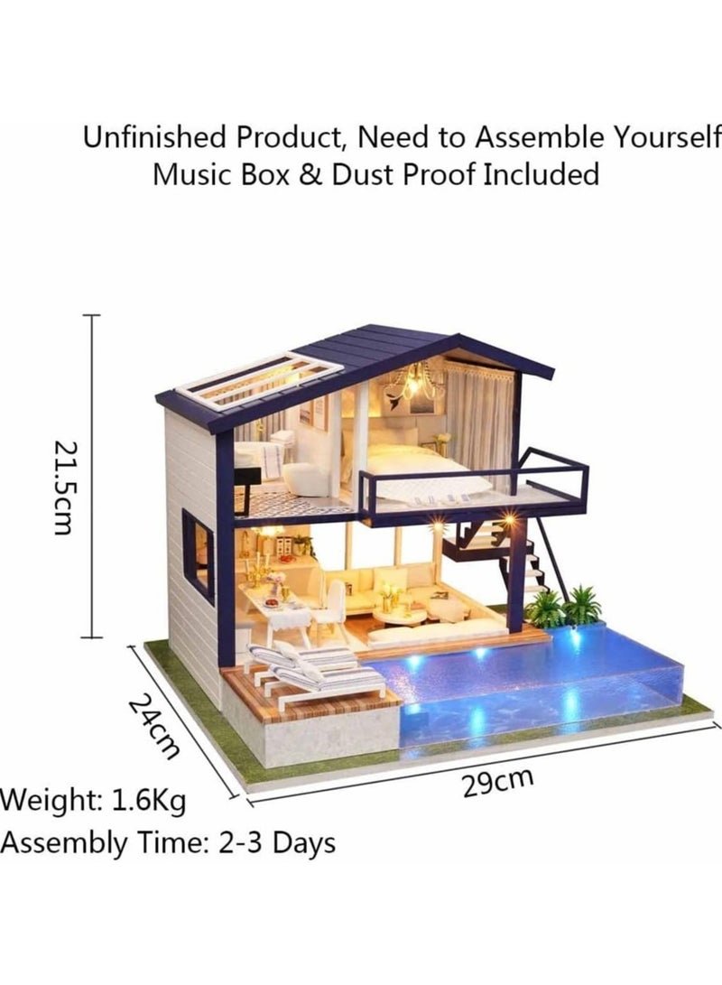 عام “طقم بيت دمية مصغر DIY، طقم بيت دمية شقة الوقت مع أثاث خشبي وإضاءة، ألعاب منزل دمية، مجموعة أدوات بناء بيت دمية مع غطاء للغبار، هدايا إبداعية.” - Image 3