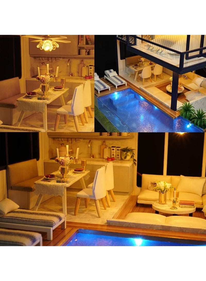 عام “طقم بيت دمية مصغر DIY، طقم بيت دمية شقة الوقت مع أثاث خشبي وإضاءة، ألعاب منزل دمية، مجموعة أدوات بناء بيت دمية مع غطاء للغبار، هدايا إبداعية.” - Image 4