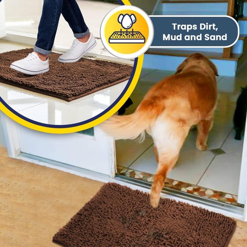 Muddy MatÂ® | Super Absorbent Door Mat Indoor, Microfiber Quick Dry Chenille Entryway Rug, Non-Slip Front Door Mat, Indoor Mats for Entryway, Machine Washable Pet Rug, Brown 24"x36" - Image 3