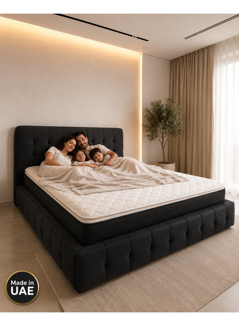 سرير كينج سايز منجد حديث 180 × 200 سم، سرير منصة بقماش كتان رمادي داكن مع لوح رأس مبطن لغرفة النوم، مريح للعائلة، صناعة الإمارات - Image 1
