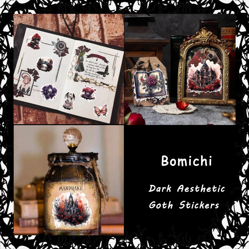Bomichi Dark Aesthetic Goth Stickers 100 Pcs, Vintage Rose Skull Stickers Horror Vinyl Waterproof Decals for Water Bottles Laptop Phone Scrapbook Junk Journal Collage DIY Crafts - Image 2
