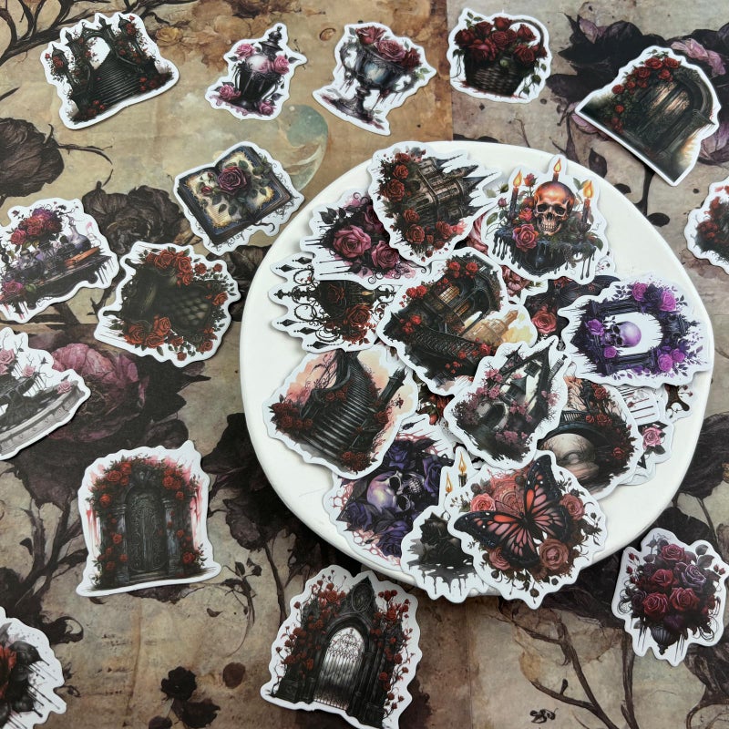 Bomichi Dark Aesthetic Goth Stickers 100 Pcs, Vintage Rose Skull Stickers Horror Vinyl Waterproof Decals for Water Bottles Laptop Phone Scrapbook Junk Journal Collage DIY Crafts - Image 5