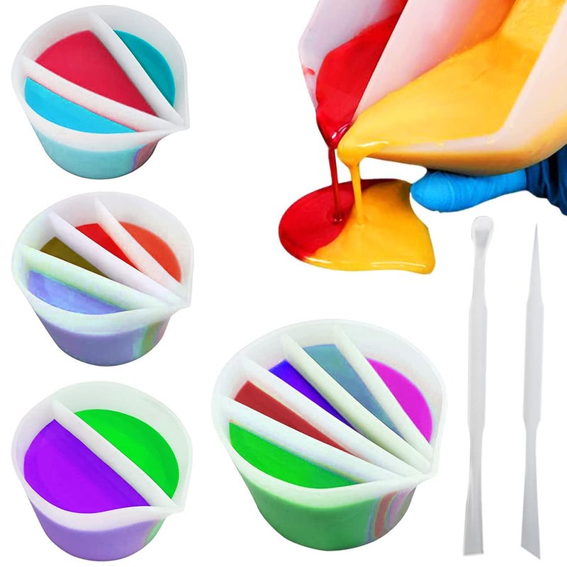 4 Pack Split Cups for Paint Pouring 2 Pcs Stir Stick Silicone Paint Pour Cup Resin with 25 Channels Dividers Pouring Painting Tools for DIY Making Accessories Fluid Art Drawing 2345 Channels