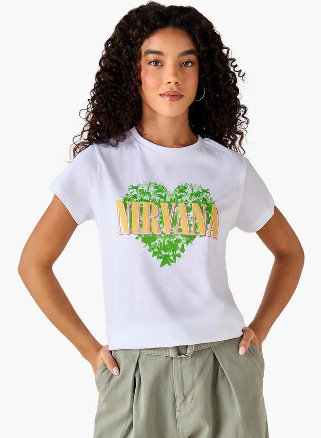 SP Characters Regular Fit Cotton T-shirt with Nirvana Print