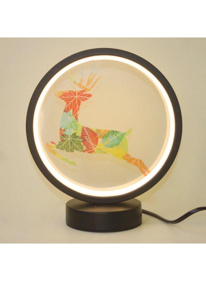 general Nordic Creative Ring Led Lamp Stepless Dimming Night Light Energy-saving Eye Protection Dormitory Fill Light Diy Handmade-Specification:20cm-black Circle-running Deer-【usb Interface】 Warm Light 【mil - Image 1