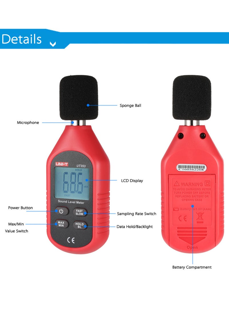 UNI-T - UT353 شاشة الكريستال السائل الصغيرة مستوى الصوت الرقمي متر أداة قياس الضوضاء ديسيبل مراقبة تستر 30-130dB - Image 1