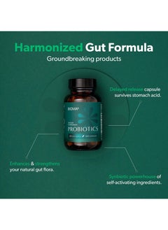 Bioma Probiotics for Digestive Health, 3 in 1 Gut Health Probiotics and Prebiotics/Postbiotics, Slow Release Synbiotic Probiotic Capsules for Complete Gut Harmony Probiotic Multi Enzyme (60 Caps)  - Image 2