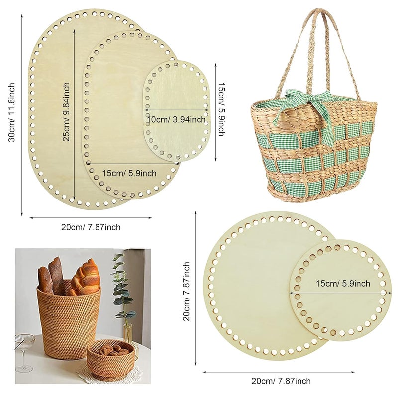 CLITHS 5 PCS Wooden Crochet Bag Bottom - 3 Oval & 2 Circle Wooden Basket Bottom Shaper Blank Crochet Base for DIY Basket Craft Weaving Making Supplies - Image 5