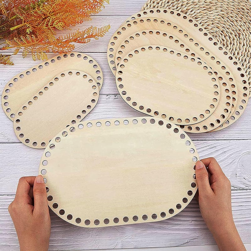CLITHS 5 PCS Wooden Crochet Bag Bottom - 3 Oval & 2 Circle Wooden Basket Bottom Shaper Blank Crochet Base for DIY Basket Craft Weaving Making Supplies - Image 4