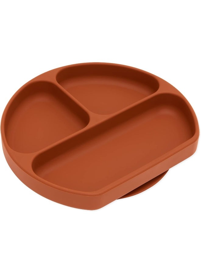 Bumkins Silicone Grip Dish, Suction Plate, Divided Plate, Baby Toddler Plate, BPA Free, Microwave and Dishwasher Safe â€“ Clay - Image 1