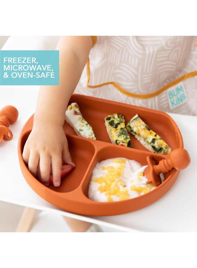 Bumkins Silicone Grip Dish, Suction Plate, Divided Plate, Baby Toddler Plate, BPA Free, Microwave and Dishwasher Safe â€“ Clay - Image 4