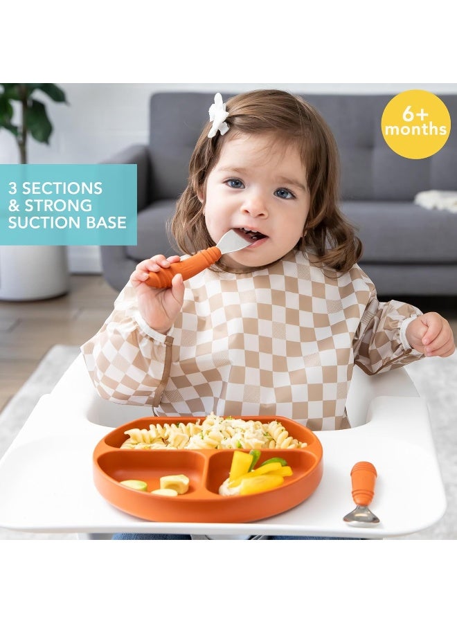 Bumkins Silicone Grip Dish, Suction Plate, Divided Plate, Baby Toddler Plate, BPA Free, Microwave and Dishwasher Safe â€“ Clay - Image 2