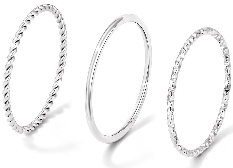 Gokeey Silver Pinky Rings for Women, Dainty Cute Non Tarnish Engagement Ring Set, Elegant Stackable Rings Wedding Jewelry - Image 1