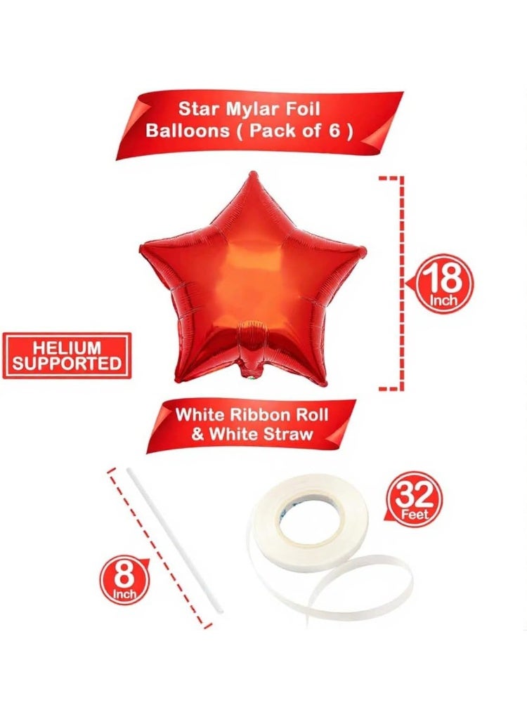 Red Star Balloons for Party Decoration – Pack of 6, 18 Inch Foil Balloons. Twinkling star-shaped red balloons ideal for red-themed birthdays, weddings, engagements, anniversaries, and bridal showers. Perfect for adding a festive and elegant touch to any celebration. - Image 3