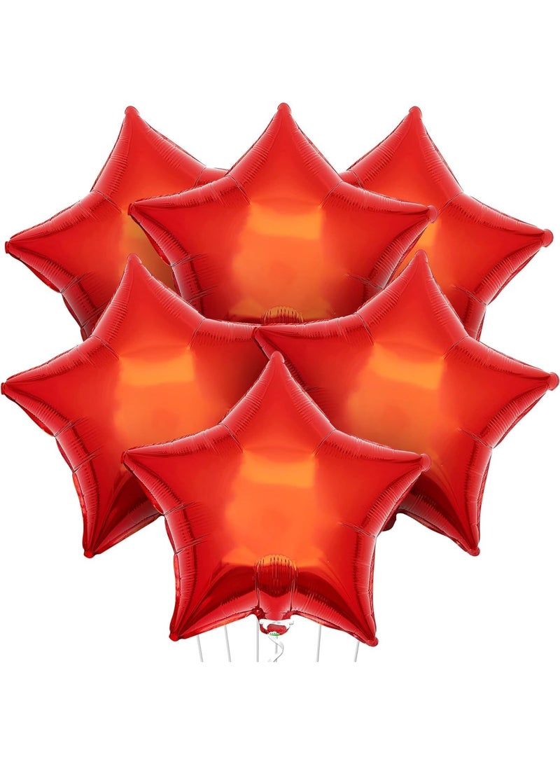 Red Star Balloons for Party Decoration – Pack of 6, 18 Inch Foil Balloons. Twinkling star-shaped red balloons ideal for red-themed birthdays, weddings, engagements, anniversaries, and bridal showers. Perfect for adding a festive and elegant touch to any celebration. - Image 1