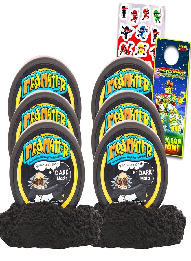 MAD MATTR Mad Matter Modeling Dough 6 Pack Set (Black) - Bundle with 6 Black Mad Mattr Dough Containers for Building, Party Favors, Goodie Bags Plus Bonus Stickers | Mad Mattr Never Dry Bulk Dough - Image 1
