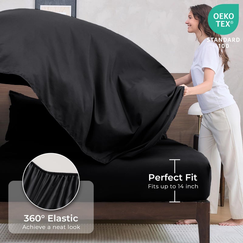 HEVUMYI Black Cali-King Comforter Set - 7-Piece All Season Bed in a Bag Cali-King, Ultra Soft Bedding Set with Comforter, Flat Sheet, Fitted Sheet, Pillowcases, Pillow Shams, Black - Image 5