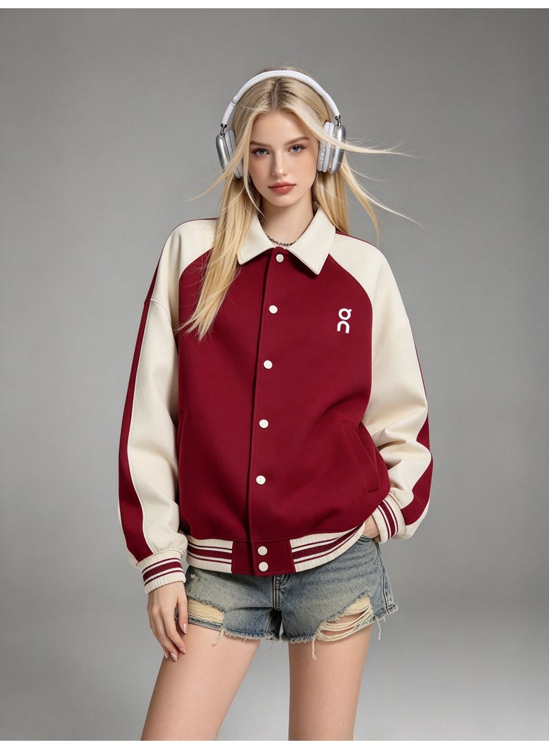 On Running Color-Block Lapel Varsity Baseball Jacket - Image 2