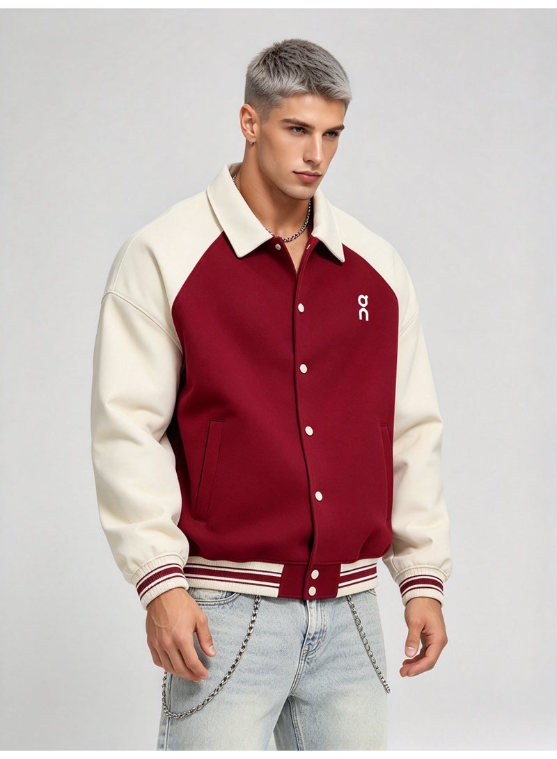 On Running Color-Block Lapel Varsity Baseball Jacket - Image 1