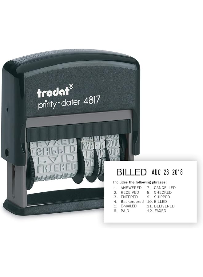 ترودات Printy 4817 قرص اقتصادي عبارة 12 رسالة مكتبية مشهورة شهرًا بالحروف واليوم والسنة بالأرقام ختم التاريخ المطاطي - التحبير الذاتي باللون الأسود - Image 1