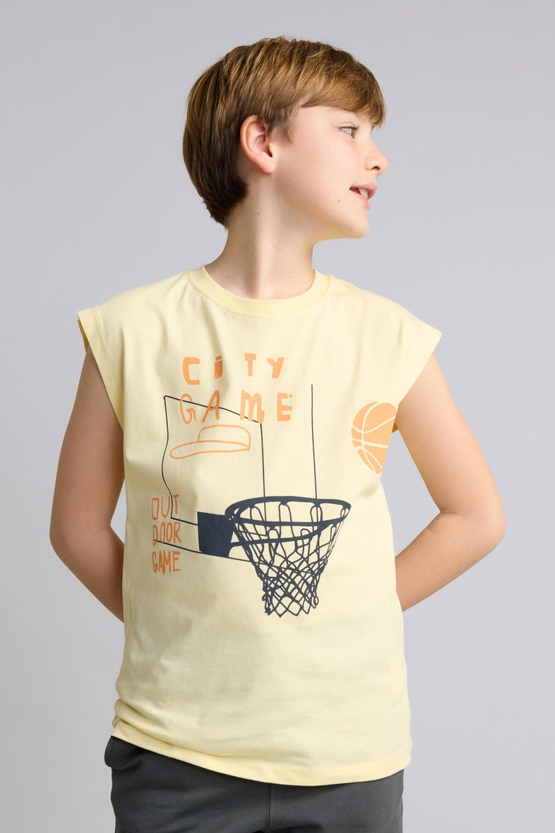 DeFacto Yellow Boy Boy Printed T-Shirt Shorts 2 Piece Set Casual - Image 3