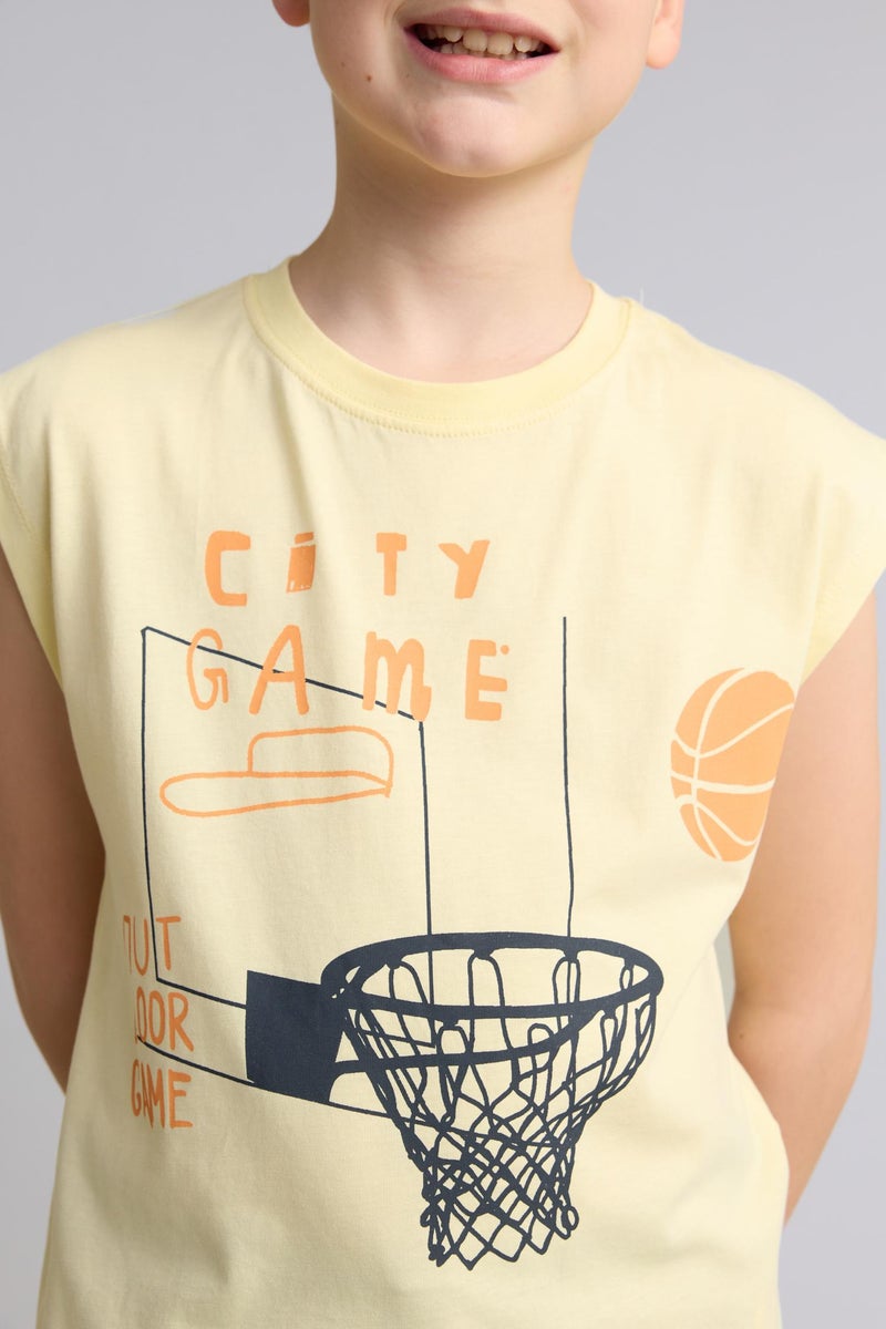 DeFacto Yellow Boy Boy Printed T-Shirt Shorts 2 Piece Set Casual - Image 4