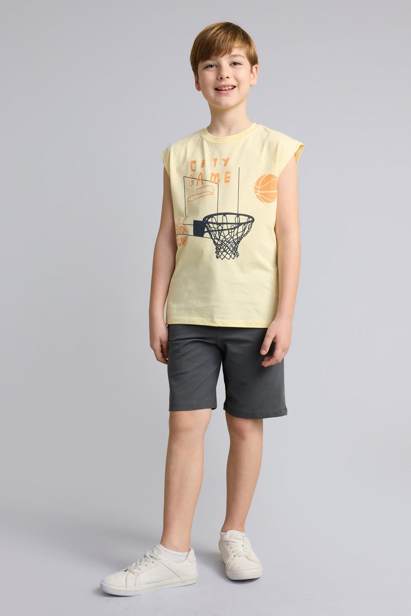 DeFacto Yellow Boy Boy Printed T-Shirt Shorts 2 Piece Set Casual - Image 1