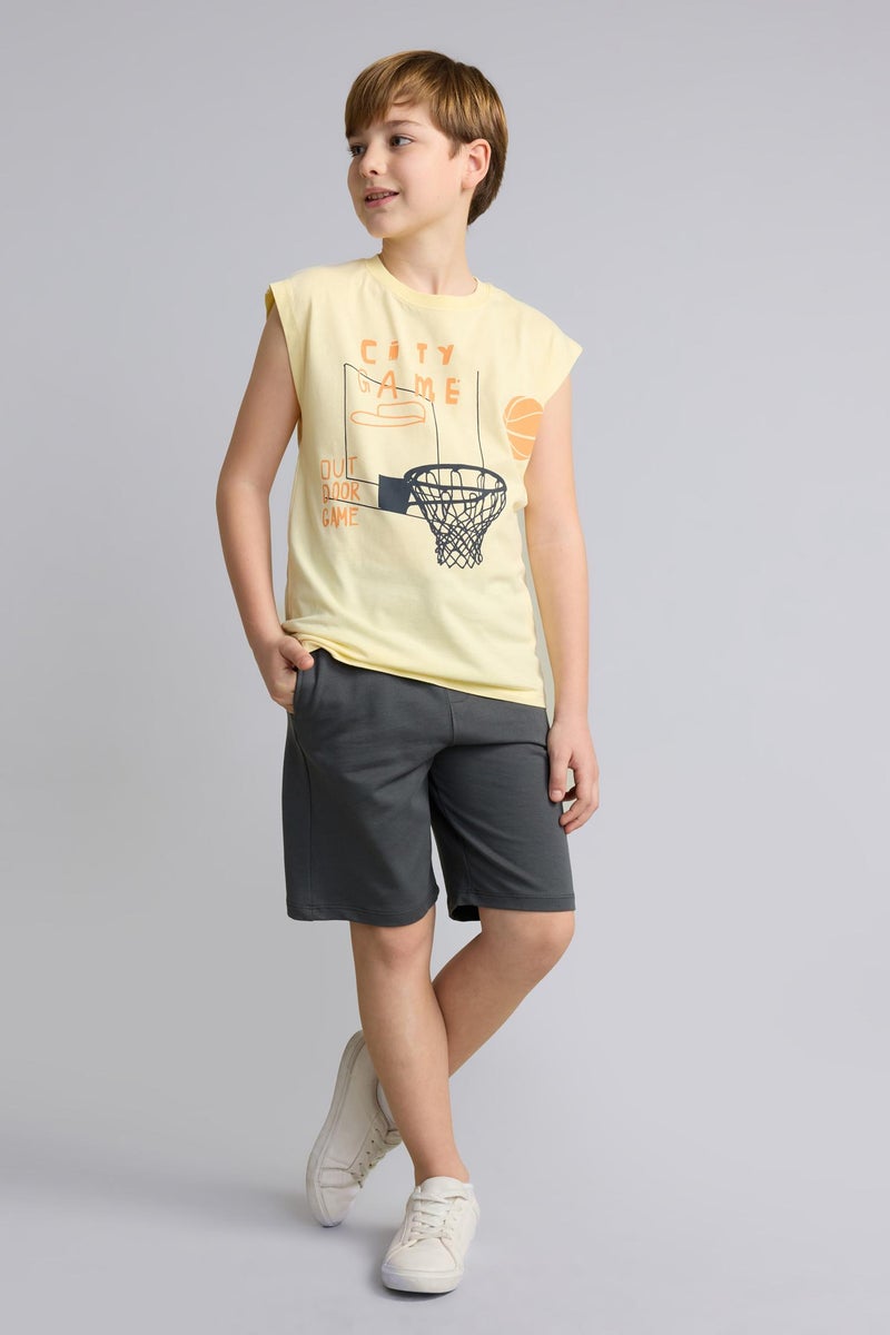 DeFacto Yellow Boy Boy Printed T-Shirt Shorts 2 Piece Set Casual - Image 2
