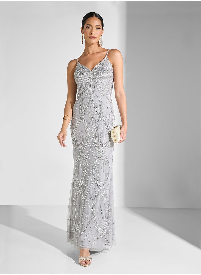 Namshi x Strappy Beaded Embellished Evening Gown  - Image 1