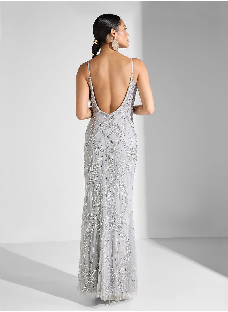 Namshi x Strappy Beaded Embellished Evening Gown  - Image 2