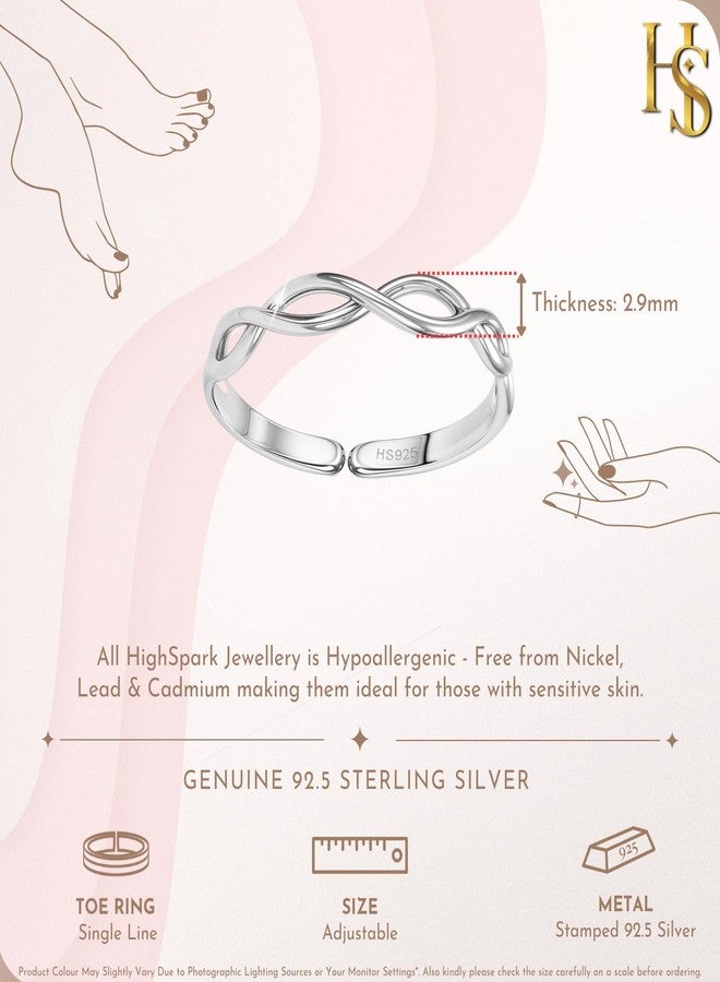 HighSpark 92.5 Sterling Silver Toe Rings for Women | 92.5 Sterling Silver Adjustable Contemporary Style & Stunning Shine | Single Piece Only - Design 2 - Image 2