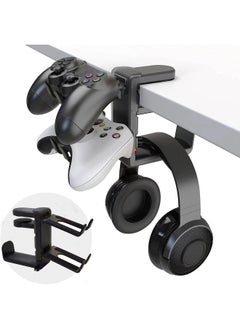 ShebSheb 3 in 1 Headphone and Controller Holder,Under-Desk Clip Headphone Stand with Adjustable and Swiveling Arm Clamp&Cable Organizer  - Image 1