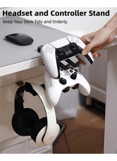 ShebSheb 3 in 1 Headphone and Controller Holder,Under-Desk Clip Headphone Stand with Adjustable and Swiveling Arm Clamp&Cable Organizer  - Image 2