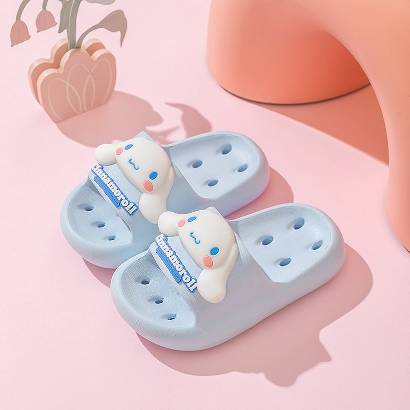 Sanrio 3D Cartoon Kids Summer Slippers Non-Slip Quick Dry Cinnamon dog (blue) 