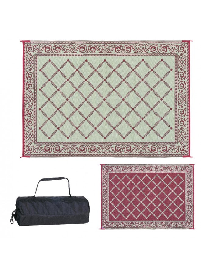 Stylish Camping 116095 6-feet by 9-feet Reversible Mat, Plastic Straw Rug, Large Floor Mat for Outdoors, RV, Patio, Backyard, Picnic, Beach, Camping (Burgundy/Beige) - Image 1