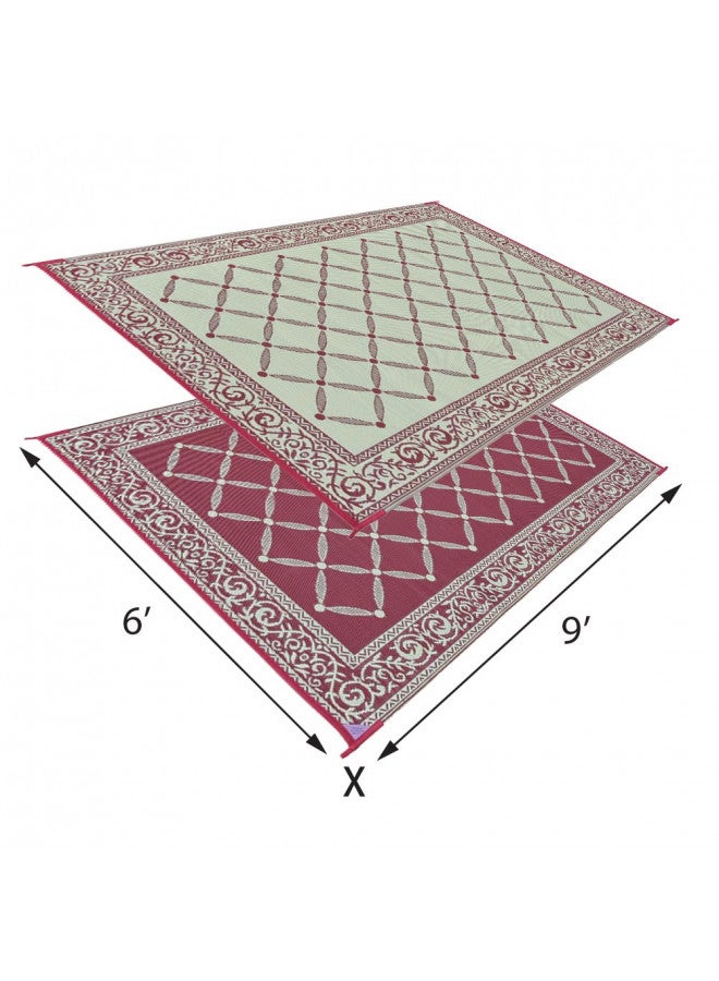 Stylish Camping 116095 6-feet by 9-feet Reversible Mat, Plastic Straw Rug, Large Floor Mat for Outdoors, RV, Patio, Backyard, Picnic, Beach, Camping (Burgundy/Beige) - Image 2